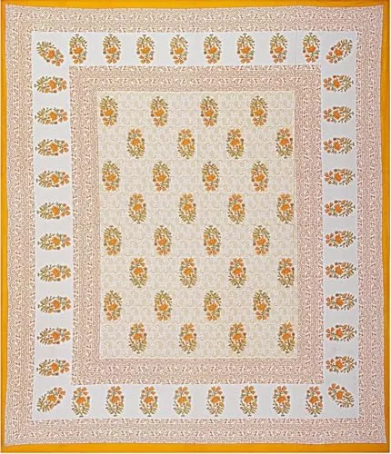 The Youth Spirit Cotton Double Bedsheet with 2 Pillow Cover Jaipuri Printed Bedsheet, Yellow White Flower