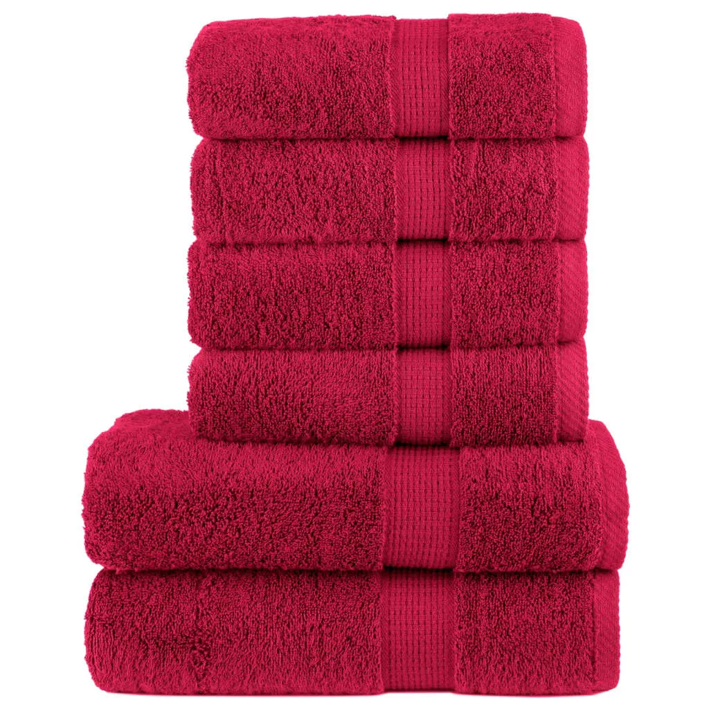 vidaXL 6 Piece Premium Towel Set SOLUND Red 600 gsm - Super Soft 100% Cotton, Highly Absorbent, Machine Washable