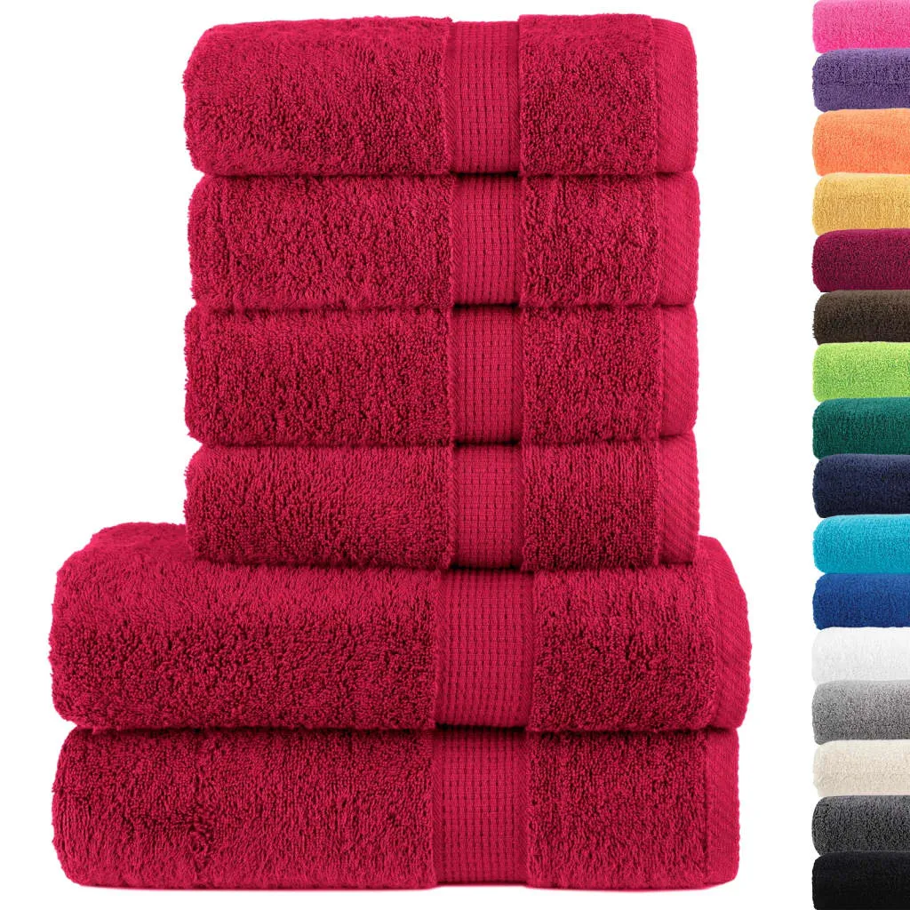 vidaXL 6 Piece Premium Towel Set SOLUND Red 600 gsm - Super Soft 100% Cotton, Highly Absorbent, Machine Washable