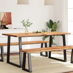 vidaXL Solid Acacia Wood Dining Table with Live Edge - Durable & Stylish U-Shaped Steel Legs - 160x80x75 cm