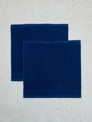 Westside Home Dark Blue Self-Striped Face Towel - (Set of 2)