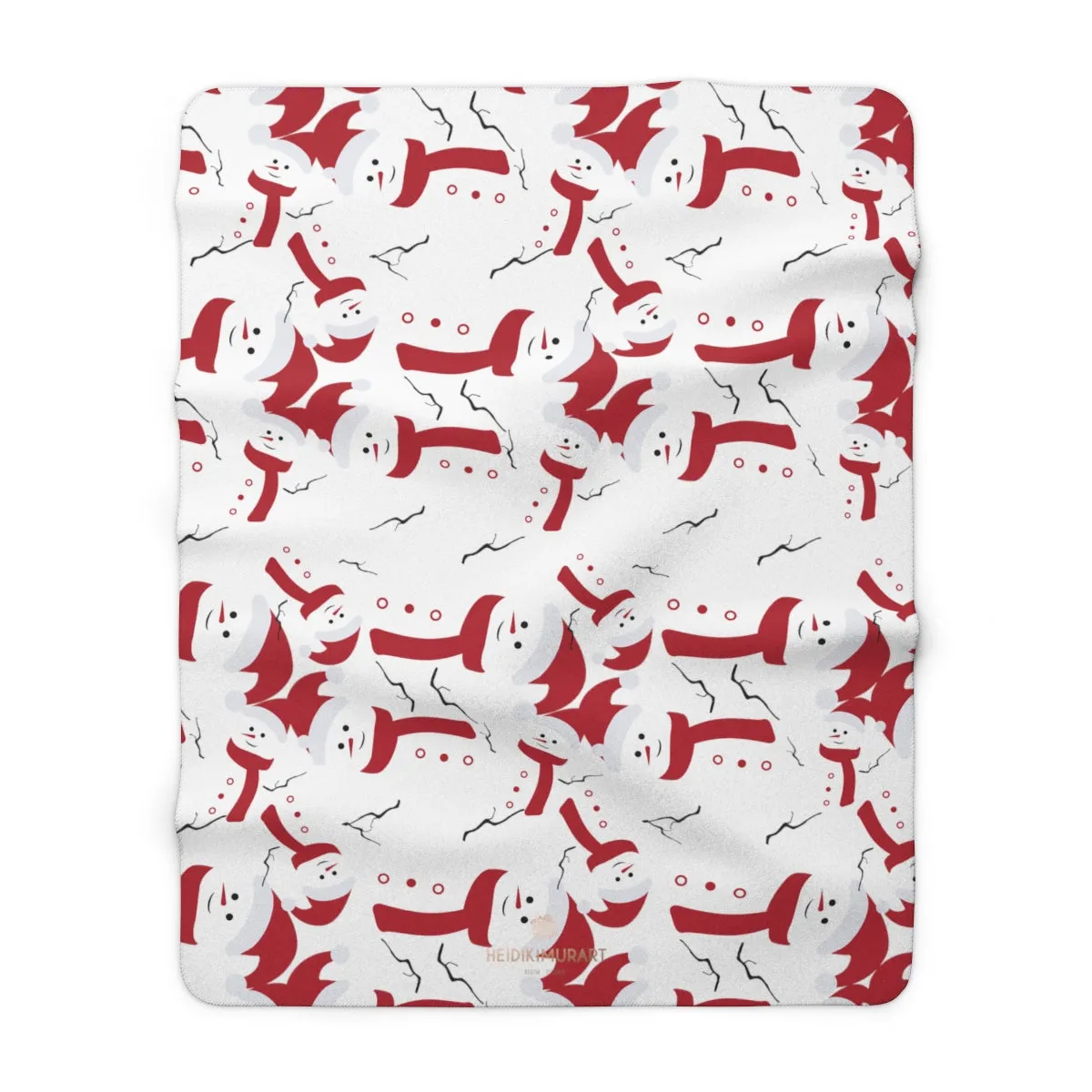 White Red Christmas Cute Fluffy Snowman Print Cozy Sherpa Fleece Blanket