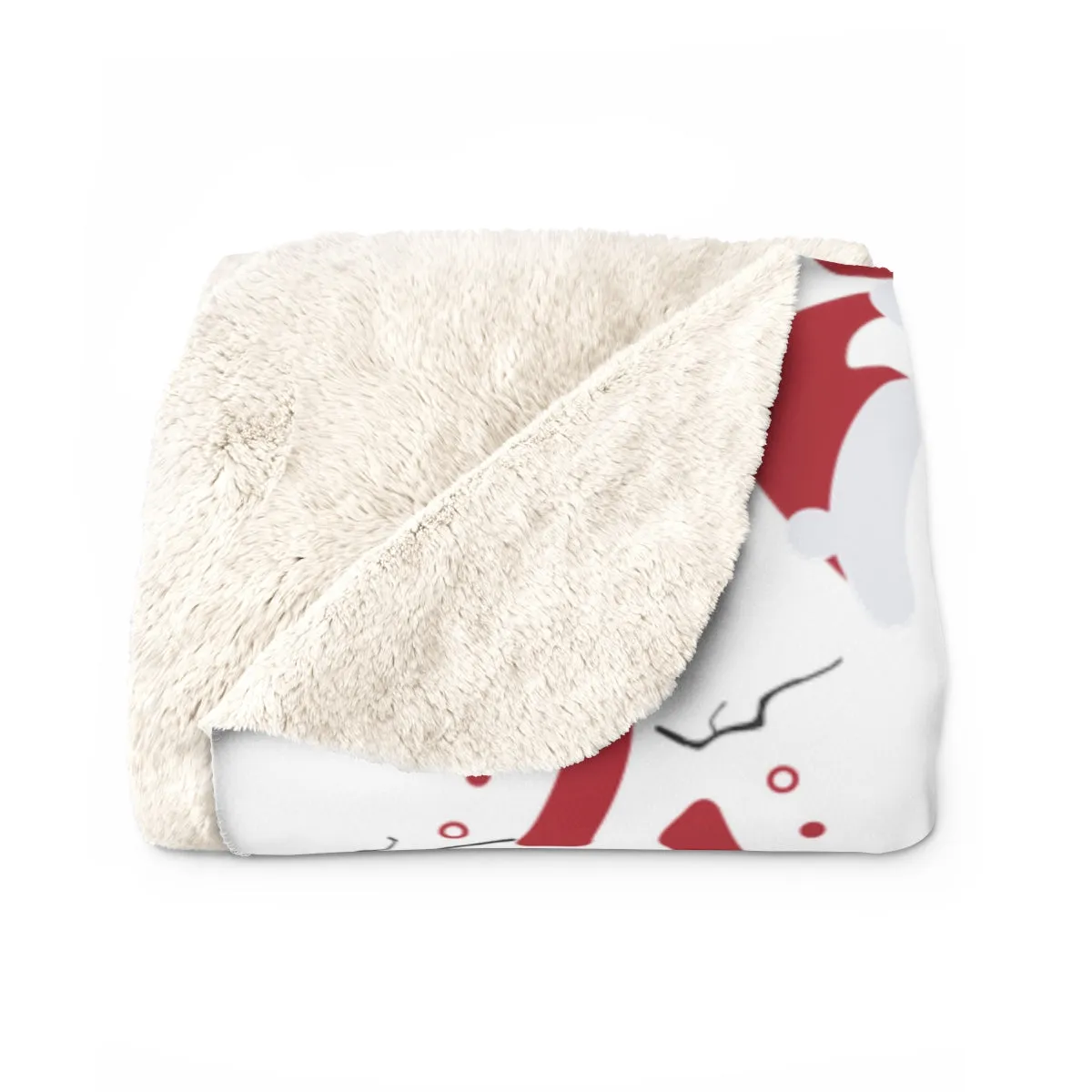 White Red Christmas Cute Fluffy Snowman Print Cozy Sherpa Fleece Blanket