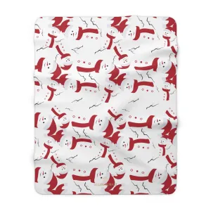White Red Christmas Cute Fluffy Snowman Print Cozy Sherpa Fleece Blanket