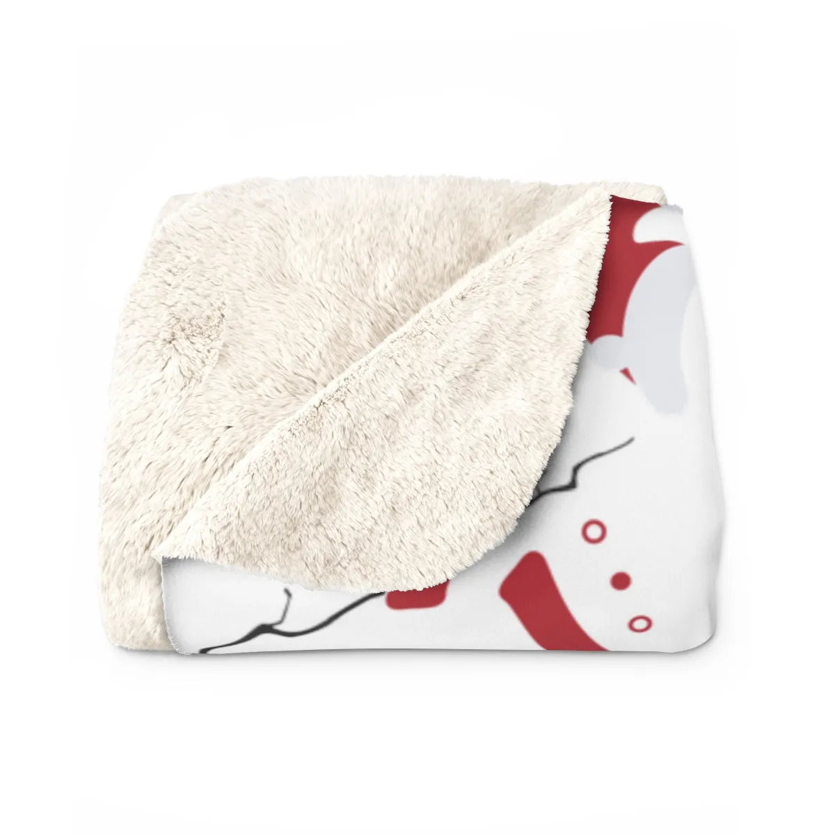 White Red Christmas Cute Fluffy Snowman Print Cozy Sherpa Fleece Blanket