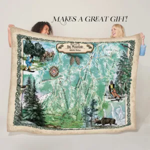 Whitefish Big Mountain Ski Runs Montana ski Map Blanket Double Stitched Edges Cozy Luxury Fluffy Super Soft 430 GSM Polyester Throw Blanket