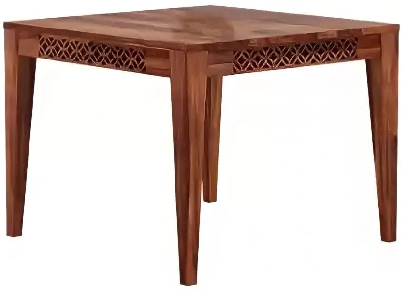 Wood World Furniture Sheesham Wood 4 Seater Dining Table with Cushion Chairs Four Seater Dining Room Furniture CNC Design Dinner Table for Living Room Home and Restaurant (Natural Finish)