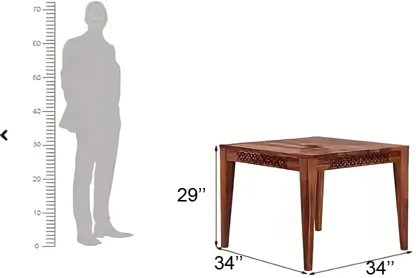 Wood World Furniture Sheesham Wood 4 Seater Dining Table with Cushion Chairs Four Seater Dining Room Furniture CNC Design Dinner Table for Living Room Home and Restaurant (Natural Finish)