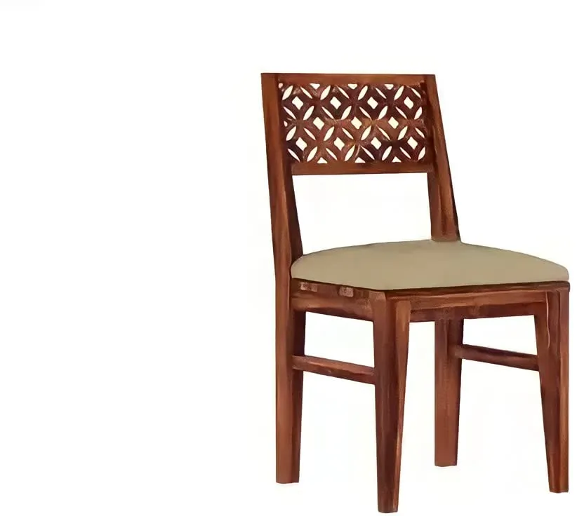 Wood World Furniture Sheesham Wood 4 Seater Dining Table with Cushion Chairs Four Seater Dining Room Furniture CNC Design Dinner Table for Living Room Home and Restaurant (Natural Finish)