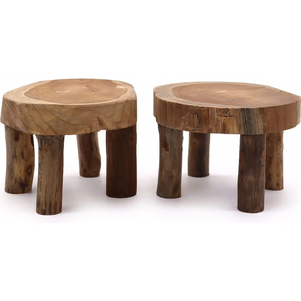 Wooden Display Tables - Sustainable Natural Teak Wood - Set of 2 - 3 Sizes