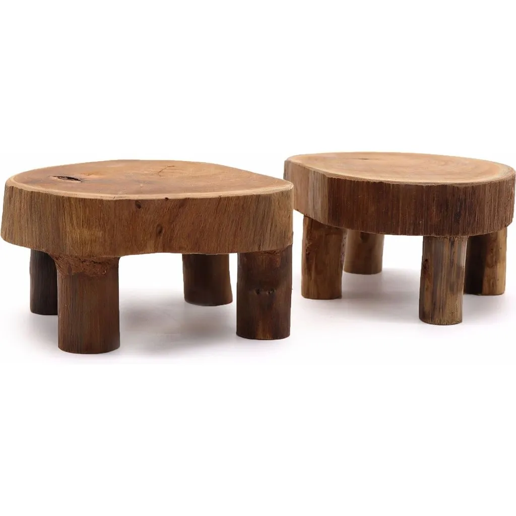 Wooden Display Tables - Sustainable Natural Teak Wood - Set of 2 - 3 Sizes