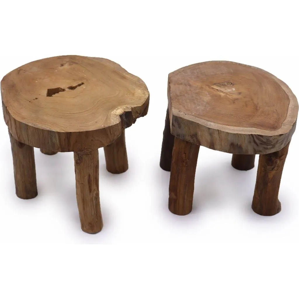 Wooden Display Tables - Sustainable Natural Teak Wood - Set of 2 - 3 Sizes