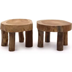 Wooden Display Tables - Sustainable Natural Teak Wood - Set of 2 - 3 Sizes