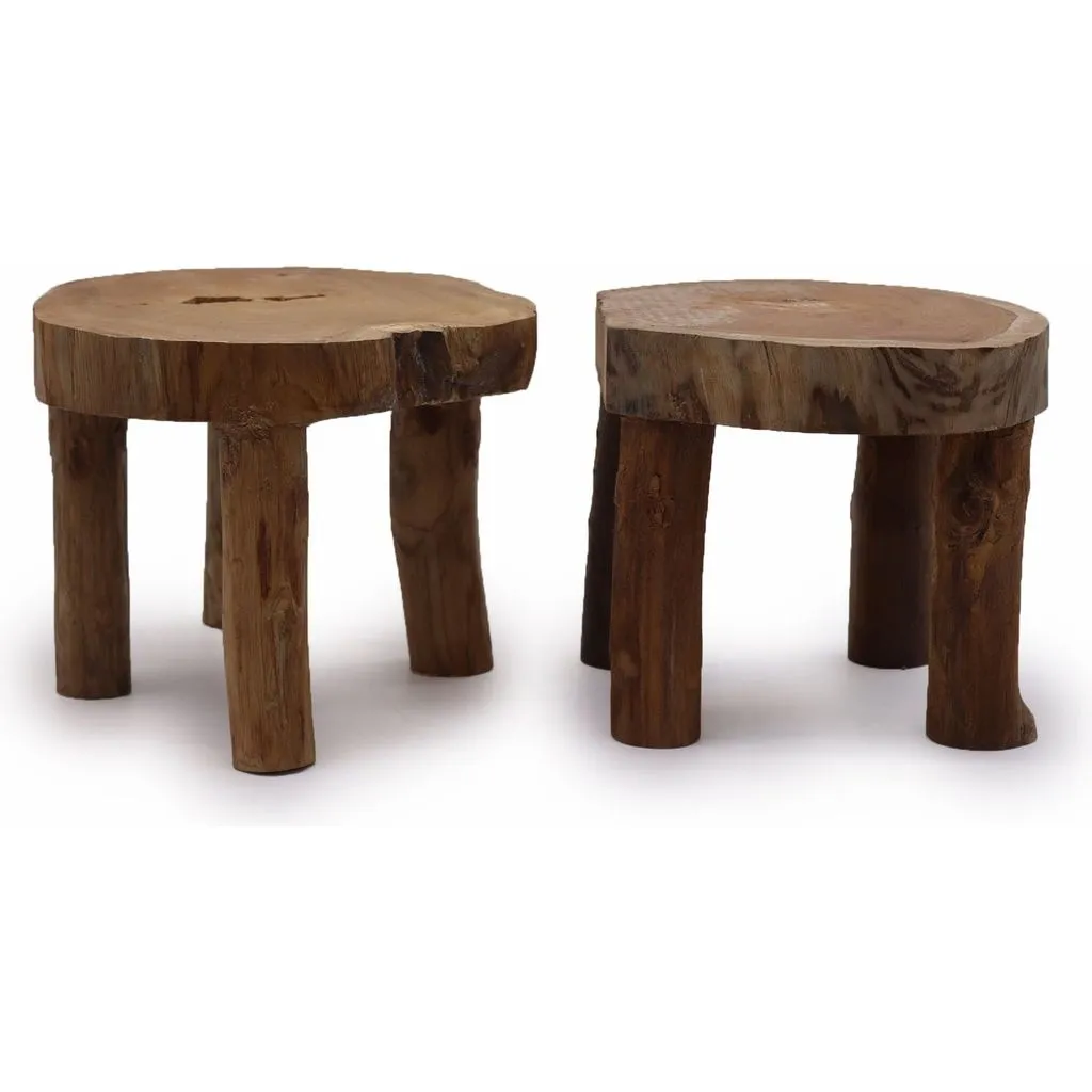Wooden Display Tables - Sustainable Natural Teak Wood - Set of 2 - 3 Sizes