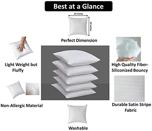 Yellow Weaves™ Microfiber Cushion Fillers 16 X 16 Inches, Set of 5 - White Color