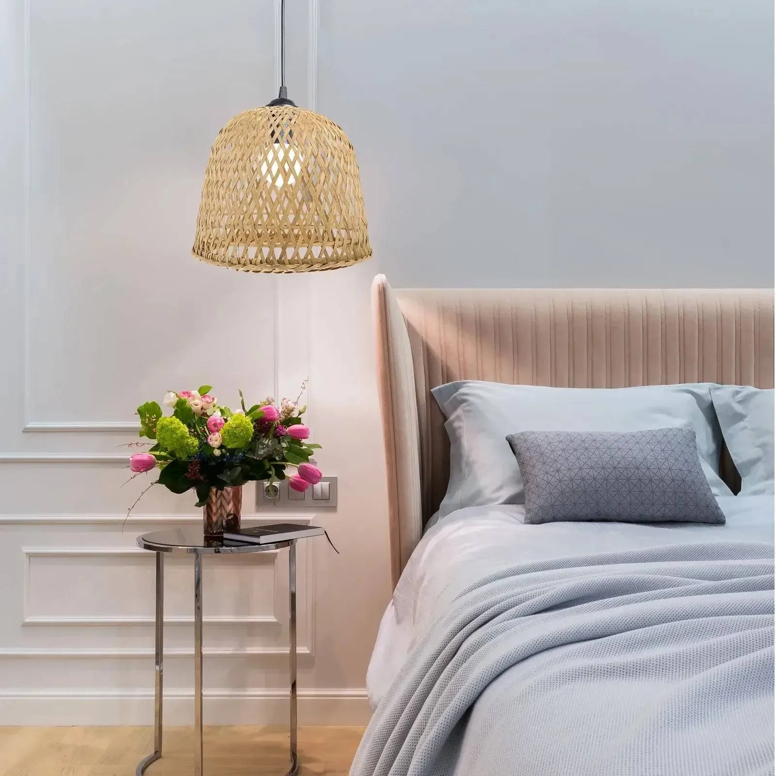 Zen Chic Bamboo Woven Lamp Shade - Handcrafted Vintage Boho Lighting